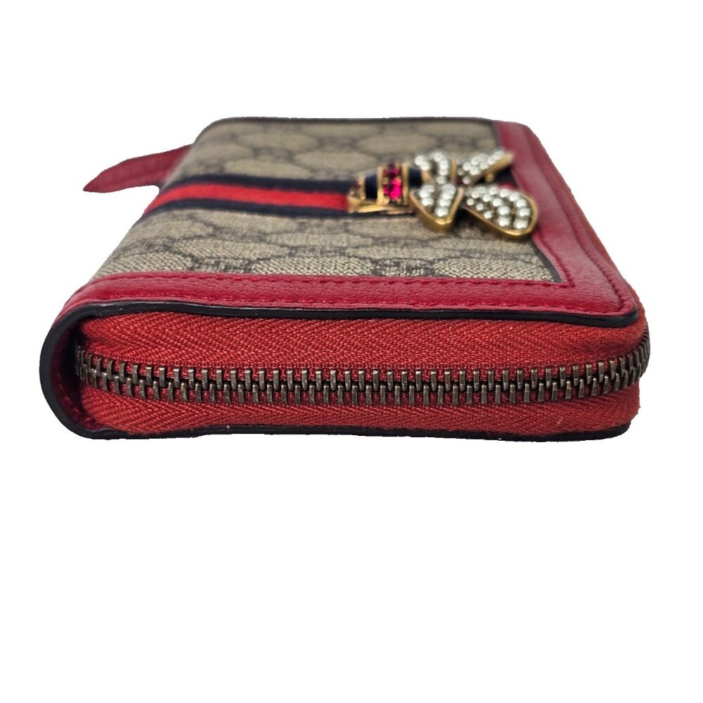 GUCCI Queen Margaret Bee Rhinestone Red Supreme Continental Wallet Zip Monogram - Picture 10 of 10